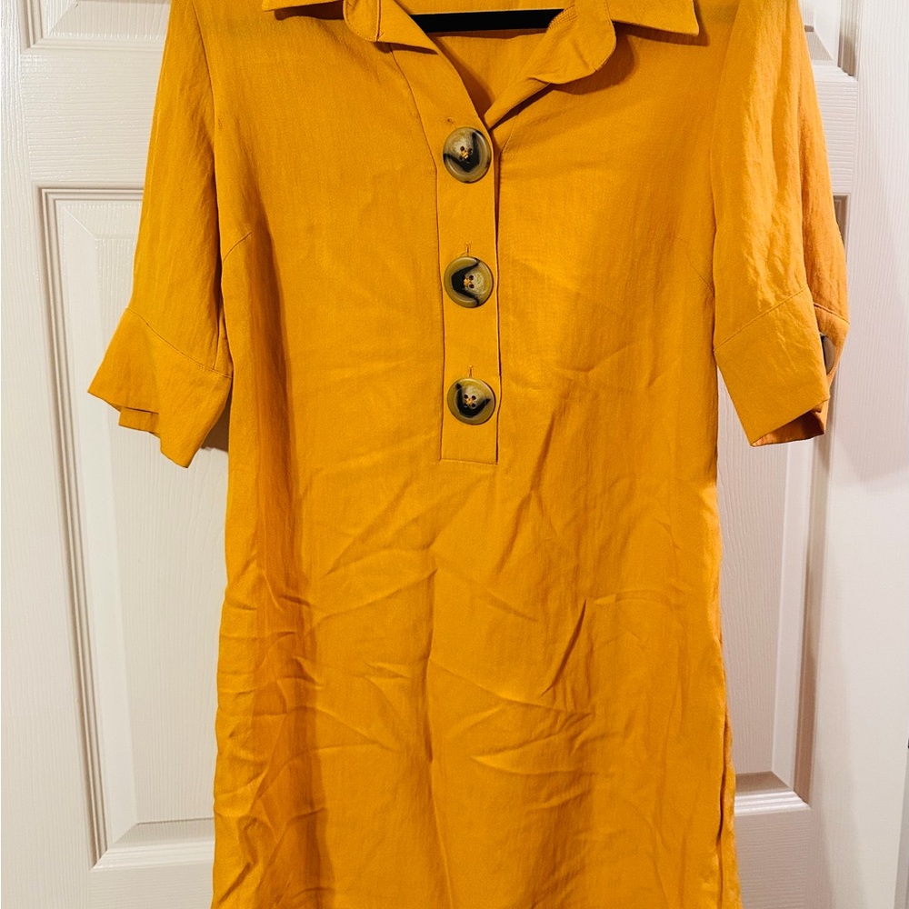 Yellow-Gold Button-Up Women's Dress